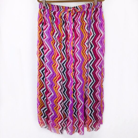 Jovie Geometric Printed Skirt Drawstring Waist Sheer Lined One Size Fits Most - Picture 1 of 7